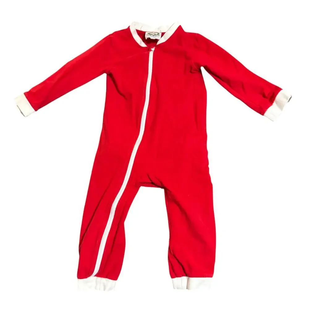 C&L Boutique Buttflap Red Zip Sleeper Long Size 3T Toddler Red White Christmas‎